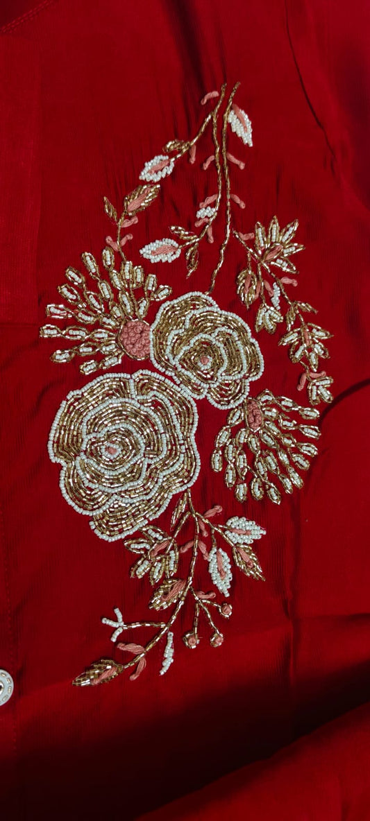 Elegant Gadwal Cotton Cord Set (Deep Red)