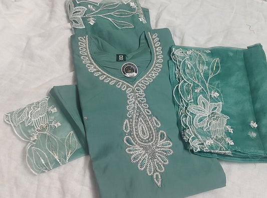 Deep Sage Sophistication: 3-Piece Vertican Shiny Cotton Set