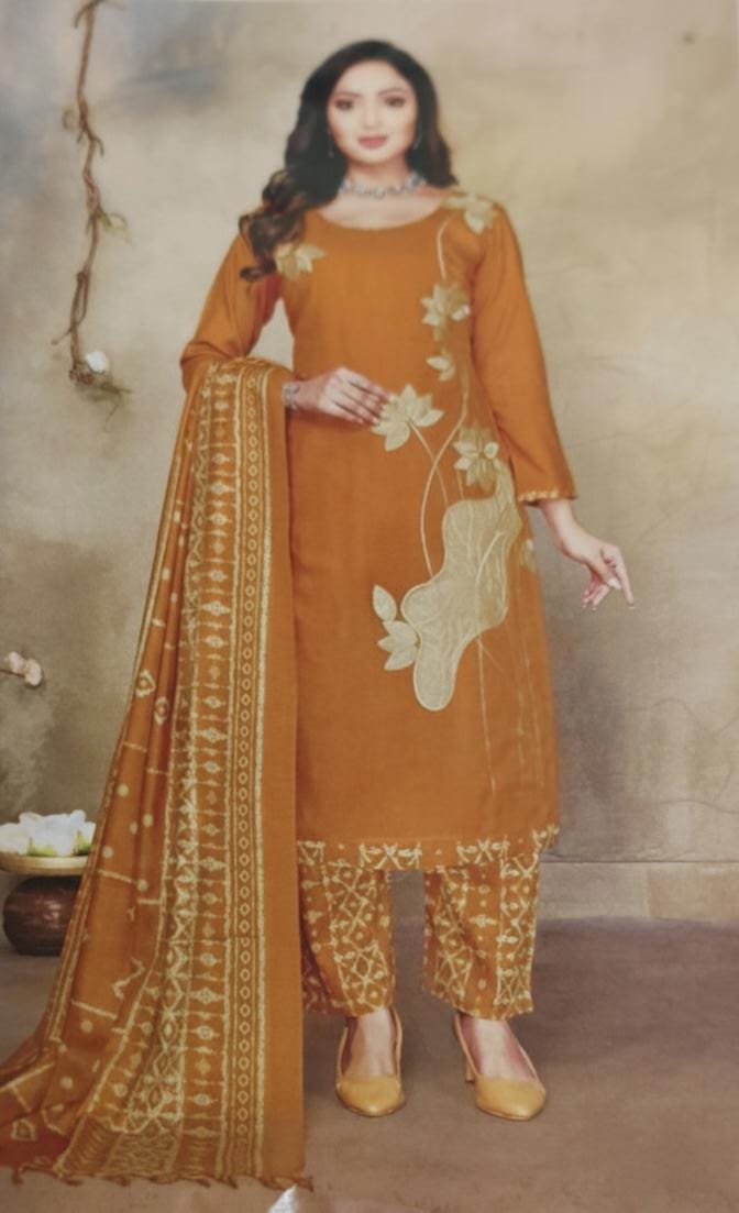 Elegant Thread Work Suit: Rayon Cotton with Printed Dupatta