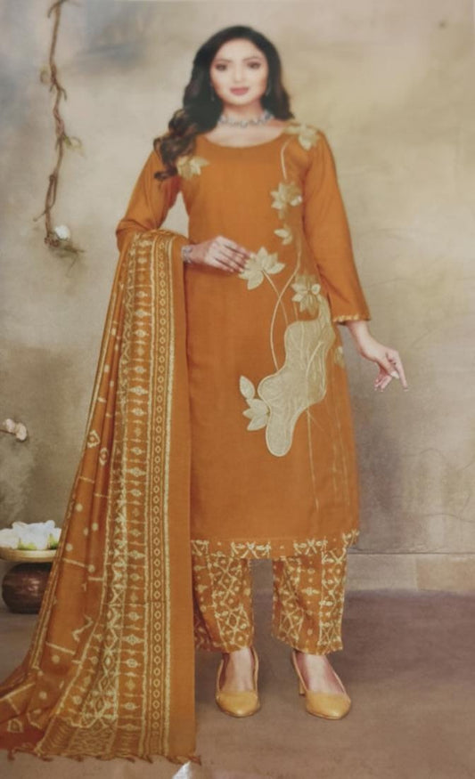 Elegant Thread Work Suit: Rayon Cotton with Printed Dupatta