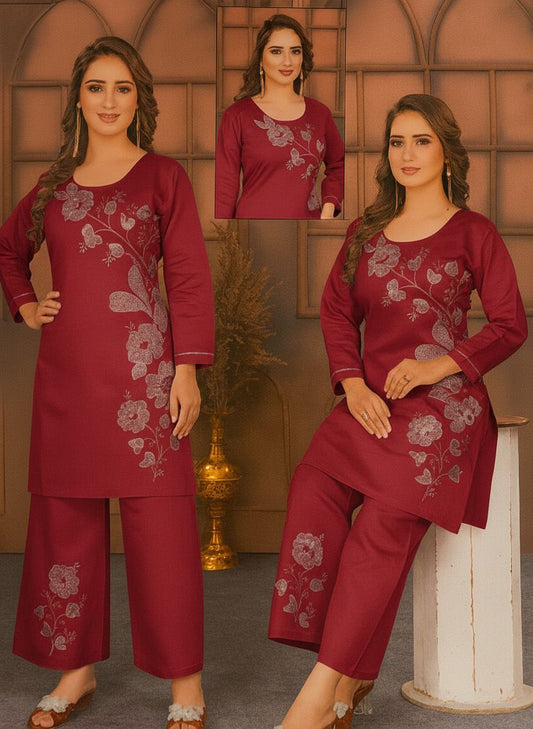 Crimson Red Radiance: Gadwal Cotton Hand Work Cord Set