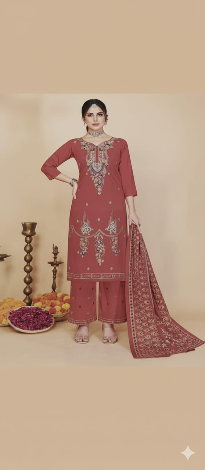Artistic Elegance: Rayon Cotton Suit with Brush Print Dupatta