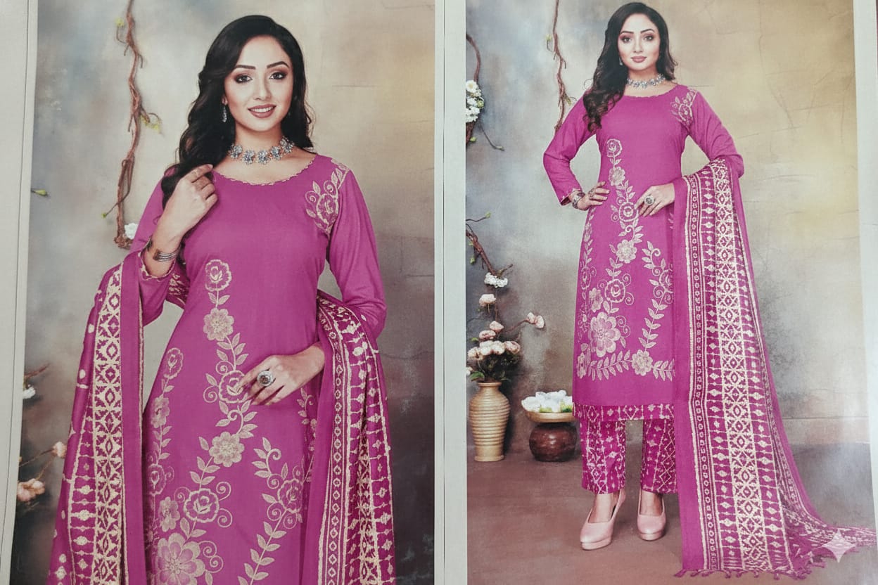 Elegant Thread Work Suit: Rayon Cotton with Printed Dupatta