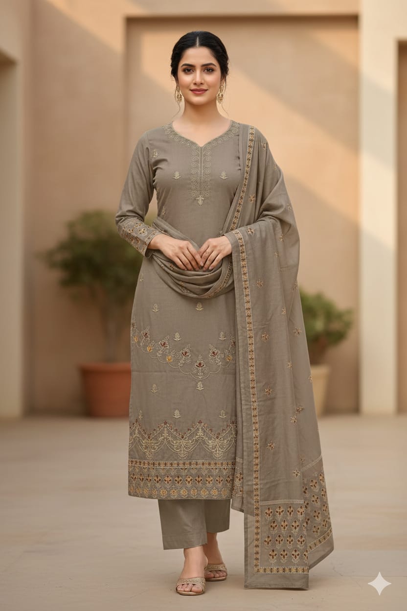 Artistic Elegance: Rayon Cotton Suit with Brush Print Dupatta