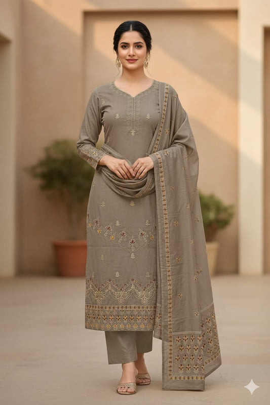 Artistic Elegance: Rayon Cotton Suit with Brush Print Dupatta