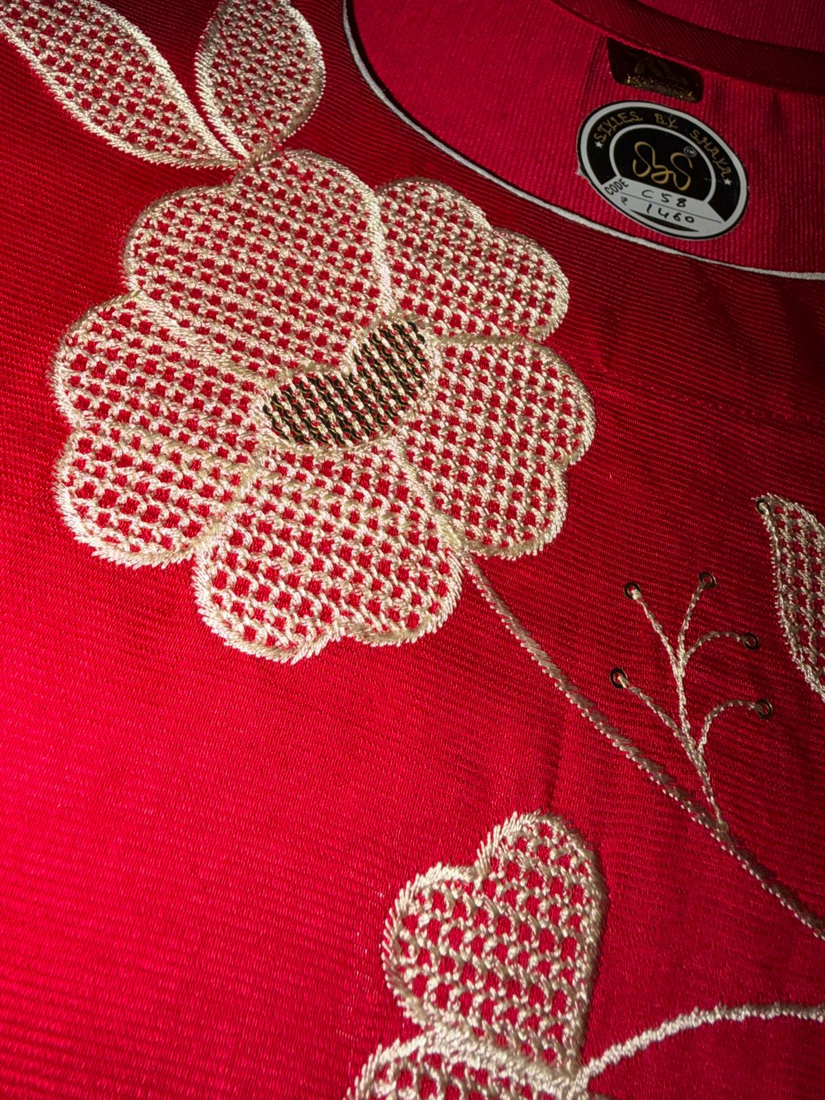 Crimson Red Radiance: Gadwal Cotton Hand Work Cord Set