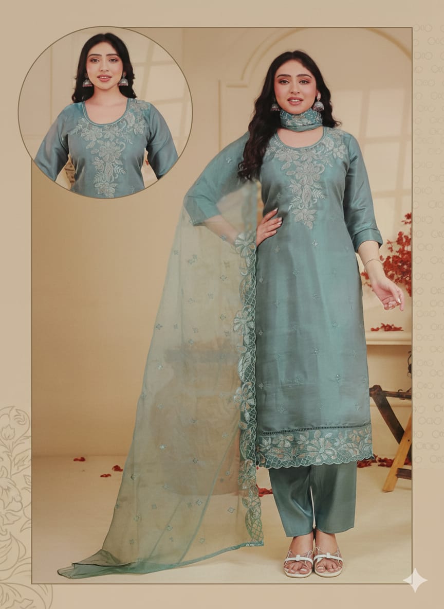 Deep Sage Elegance: 3-Piece Shén Fabric Set