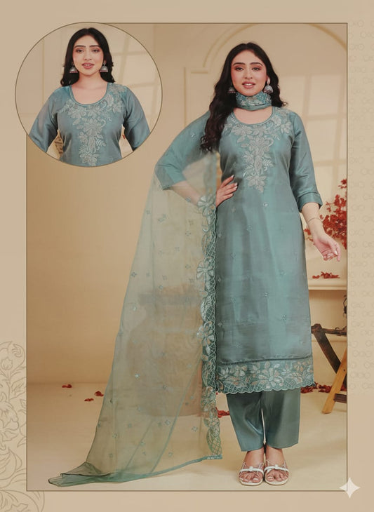 Deep Sage Elegance: 3-Piece Shén Fabric Set